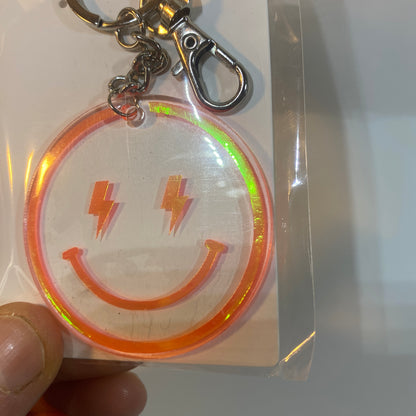 porte-clés happy face smiley holographiques orange