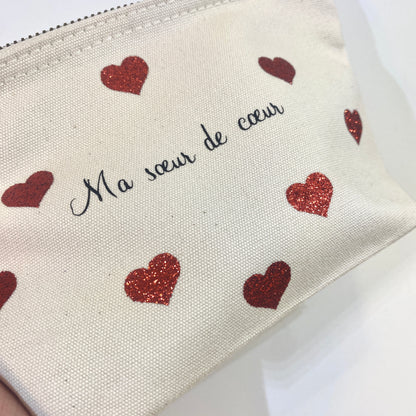 Mini pochette coeurs rouge (texte de votre choix)