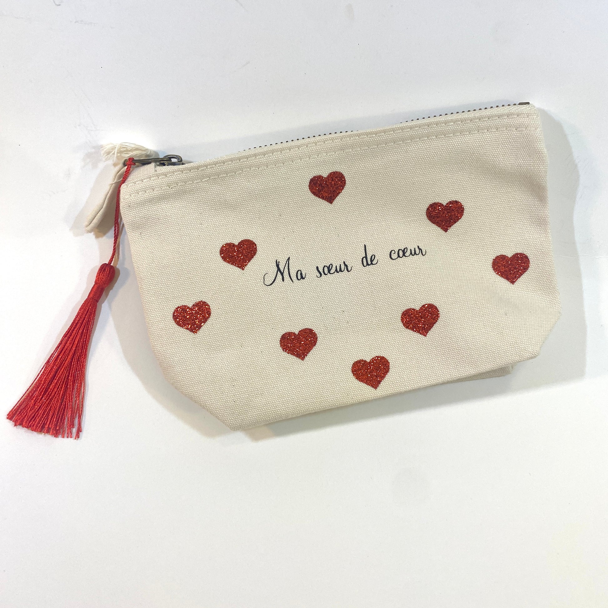 Mini pochette coeurs rouge (texte de votre choix)