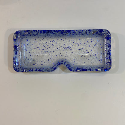 repose lunettes support de lunettes resine epoxy bleu feuilles d'argent