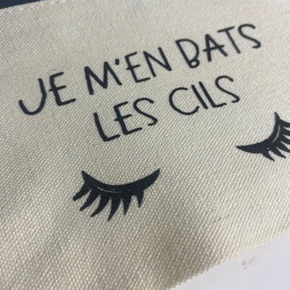 trousse pochette je m'en bats les cils jute naturel noir paillettes