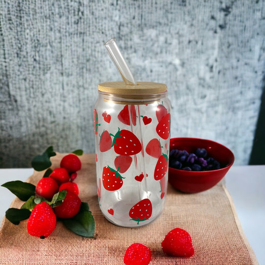 Tasse en verre "fraises"