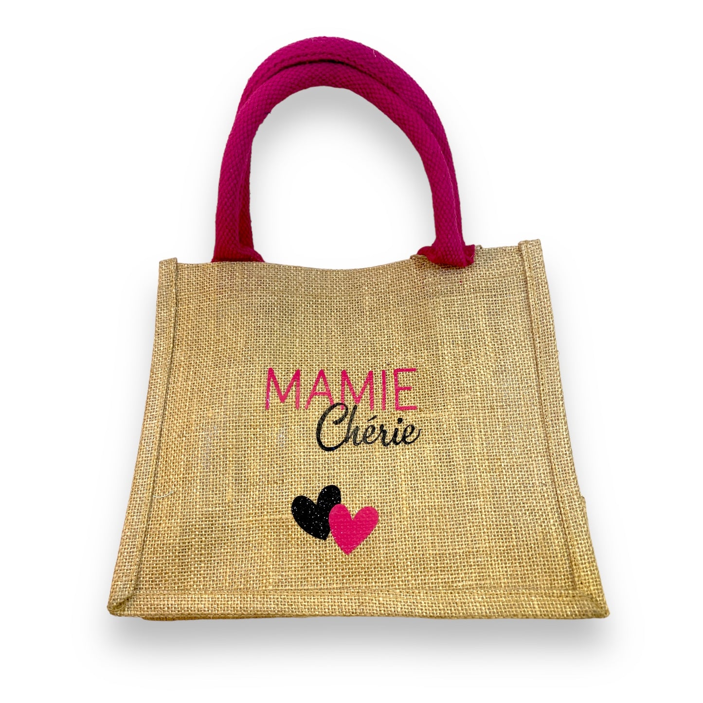 sac cabas en toile de jute anses fuchsia mamie cherie