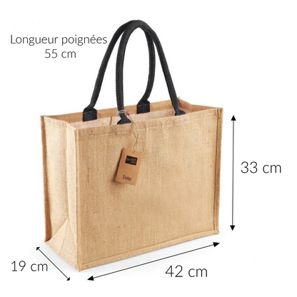 sac cabas en toile de jute noir et naturel personnalisé