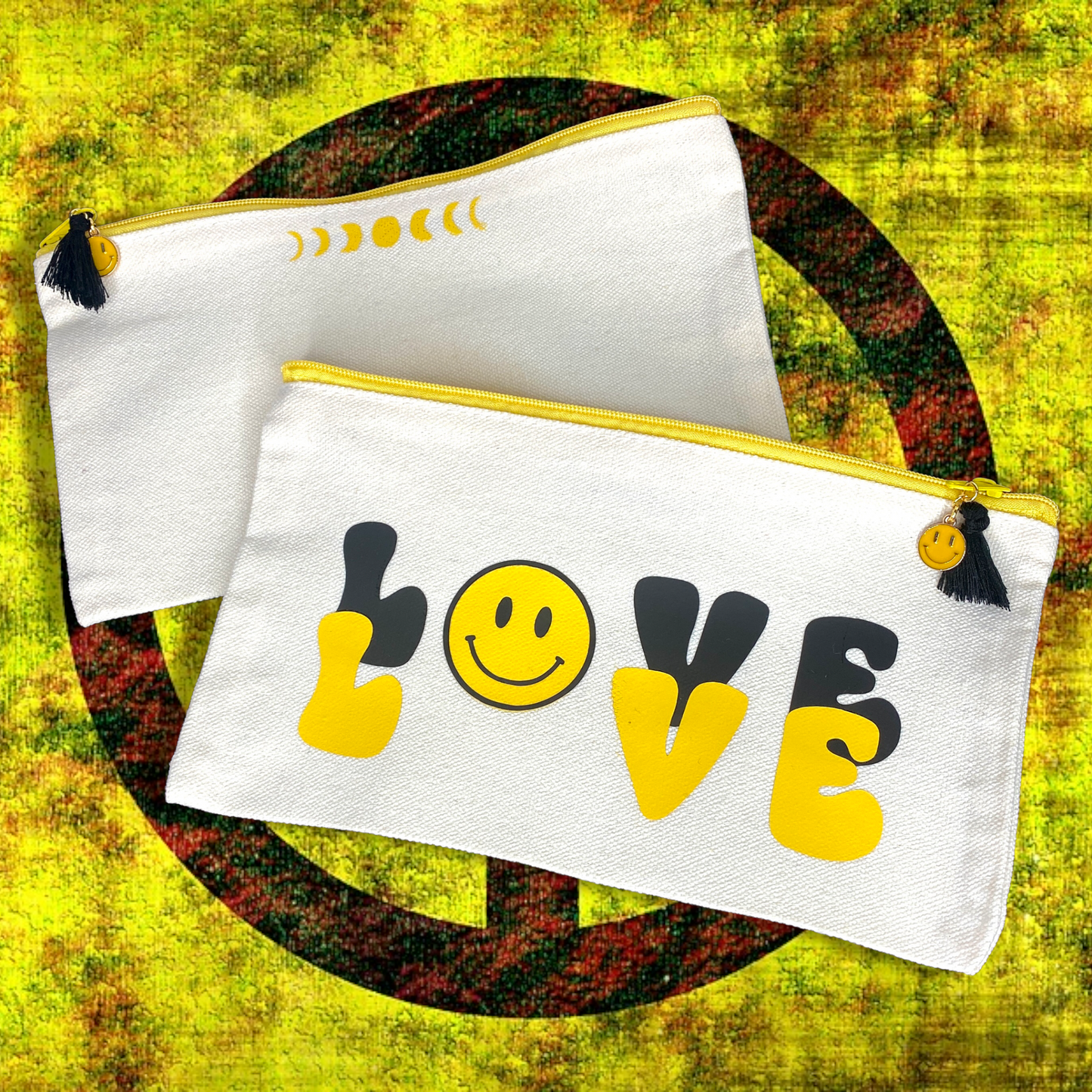 trousse pochette happy face smiley jaune love